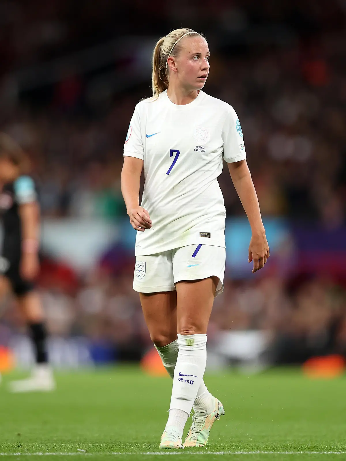 MANCHESTER, ENGLAND - JULY 06: Beth Mead of England looks on during the UEFA Women's Euro England 2022 group A match between England and Austria at Old Trafford on July 06, 2022 in Manchester, England. (Photo by Naomi Baker/Getty Images)