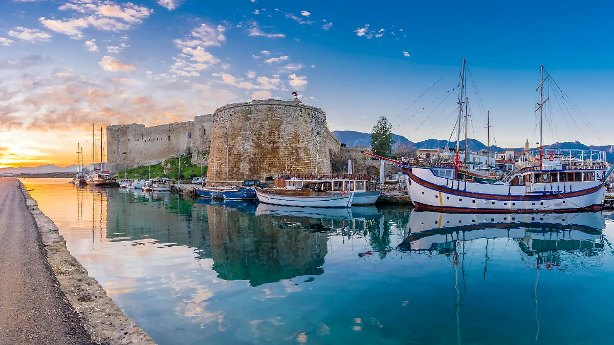 Kyrenia old harbour and castle view in Northern Cyprus. Kyrenia is populer tourist destination in Northern Cyprus.