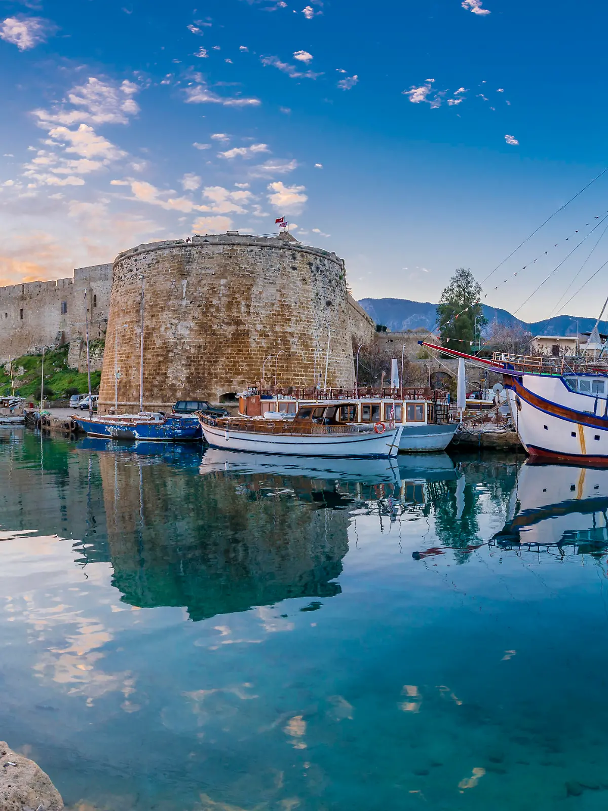 Kyrenia old harbour and castle view in Northern Cyprus. Kyrenia is populer tourist destination in Northern Cyprus.
