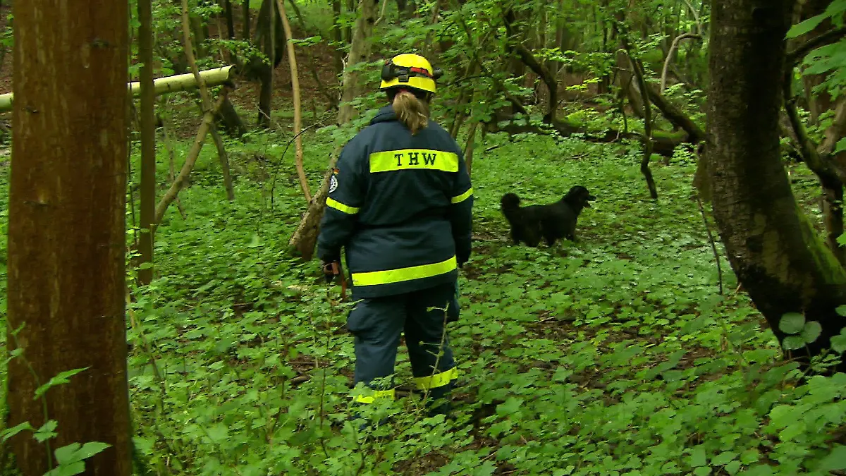Das THW setzt auch Spürhunde bei der Personensuche ei