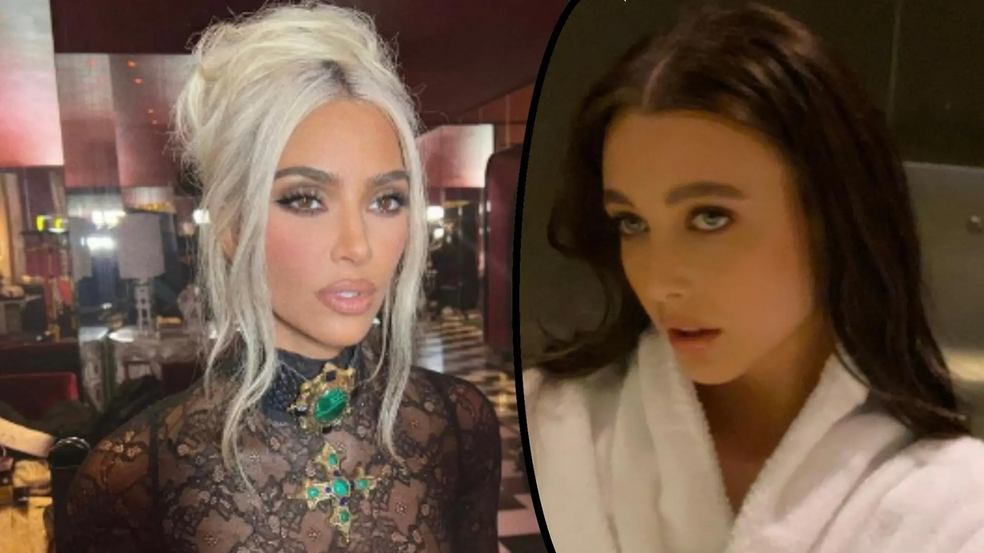 Kim Kardashians und Emma Chamberlains Instagram-Post in einer Collage.