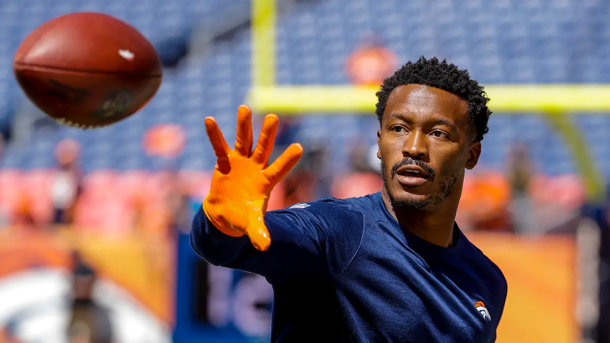 FILE - Denver Broncos wide receiver Demaryius Thomas (88) catches a pass before an NFL football game against the Seattle Seahawks in Denver, Sept. 9, 2018. Former NFL star Demaryius Thomas, who died last December at age 33, had CTE, his family said Tuesday, July 5, 2022. (AP Photo/Jack Dempsey, File)