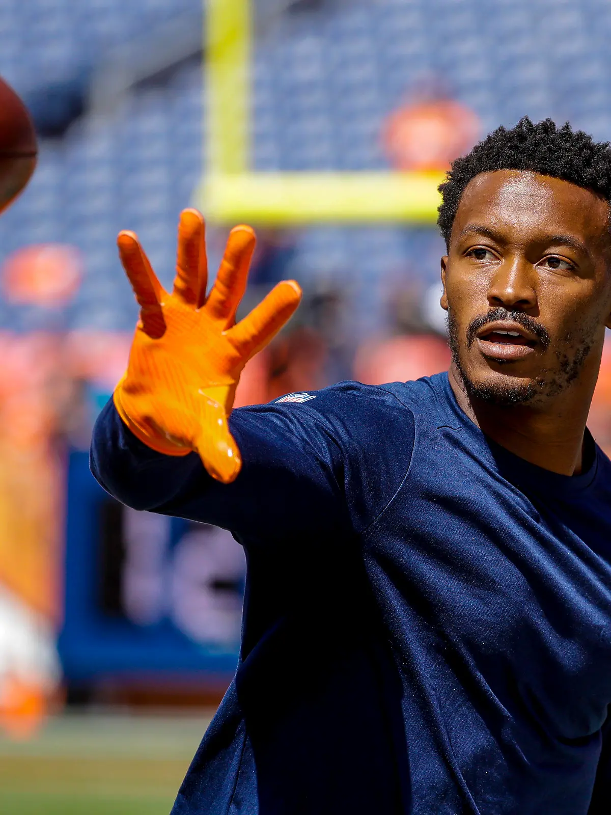 FILE - Denver Broncos wide receiver Demaryius Thomas (88) catches a pass before an NFL football game against the Seattle Seahawks in Denver, Sept. 9, 2018. Former NFL star Demaryius Thomas, who died last December at age 33, had CTE, his family said Tuesday, July 5, 2022. (AP Photo/Jack Dempsey, File)
