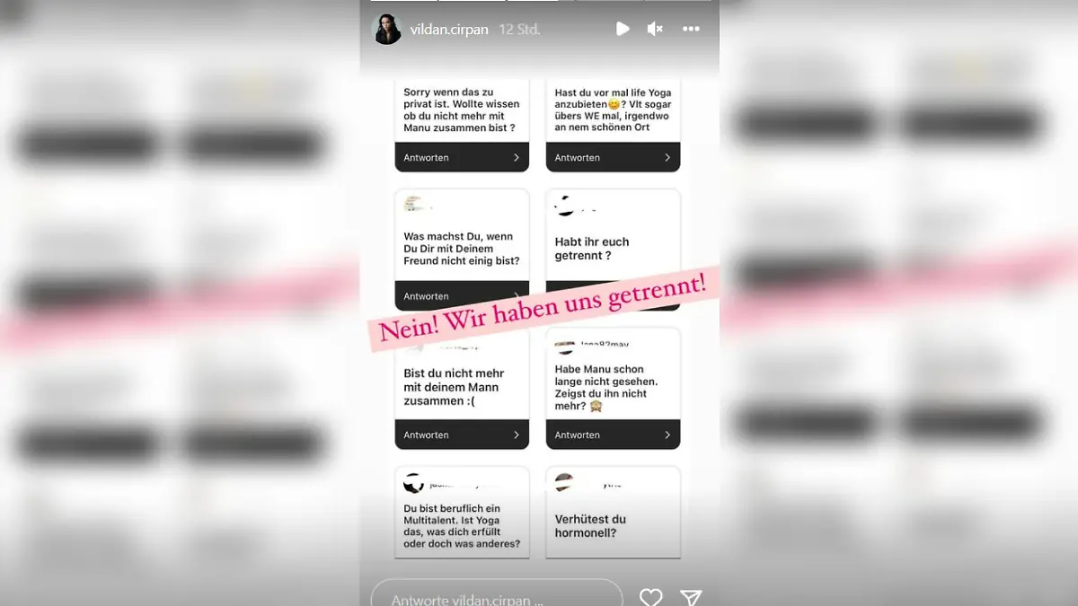 In ihrer Instagram-Story bestätigt Vildan Cirpan die Trennung von ihrem Mann.