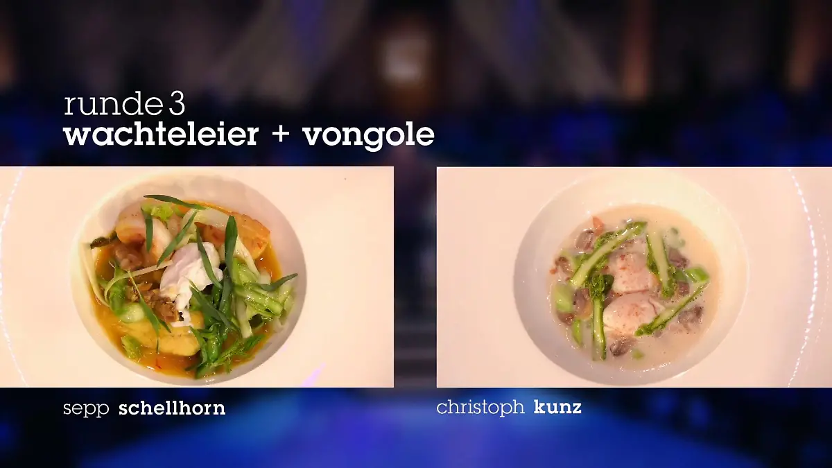 Die Teller mit Wachteleiern und Vongole Tim Raue testet den dritten Gang