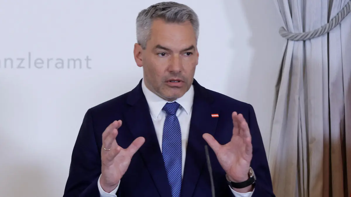 Austrian Chancellor Karl Nehammer attends a news conference in Vienna, Austria June 14, 2022.   REUTERS/Leonhard Foeger