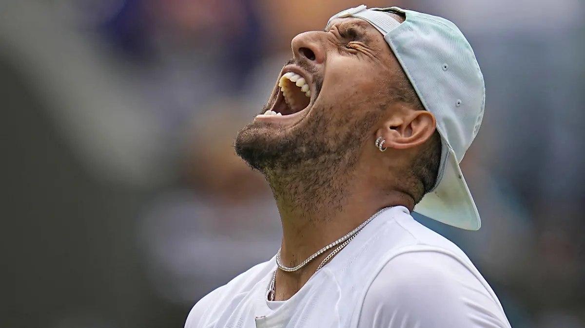 Tennis: Wimbledon championships Nick Kyrgios of Australia reacts after beating Brandon Nakashima of the United States in the fourth round of the Wimbledon tennis tournament in London on July 4, 2022. PUBLICATIONxINxGERxSUIxAUTxHUNxONLY A14AA0001310444P