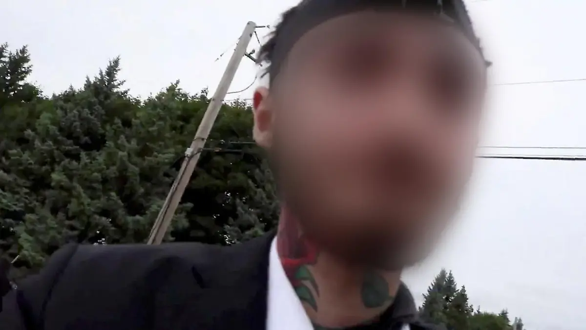 Robert (Bob) E. Crimo III, a person of interest in the mass shooting that took place at a Fourth of July parade route in the wealthy Chicago suburb of Highland Park, Illinois, U.S. is seen in this still image obtained from a social media video