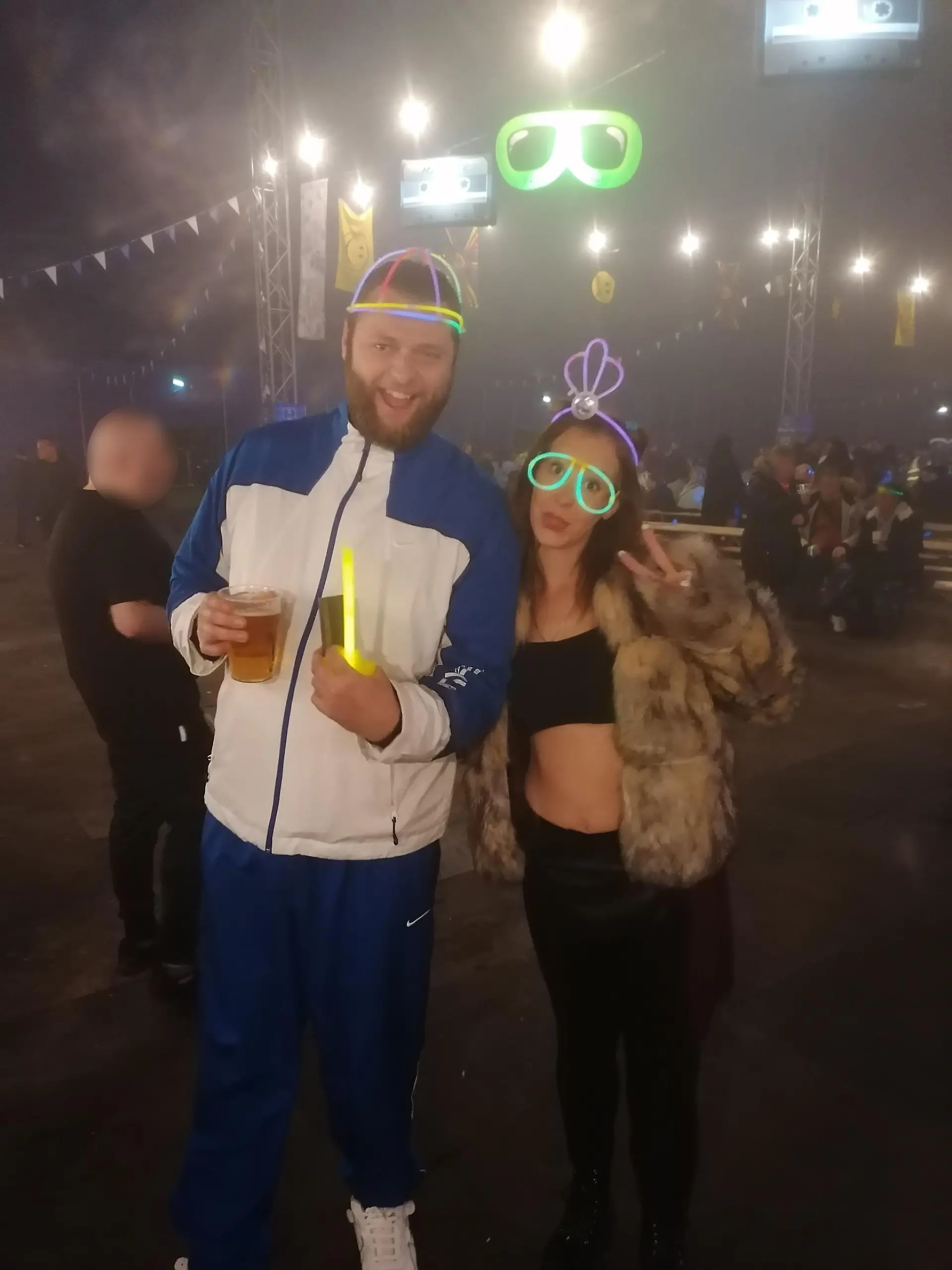 PIC FROM Kennedy News and Media (PICTURED: STACEY GRIMES, 33, WITH HER PARTNER NATHAN NEWMAN, 34, AT THE MUSIC FESTIVAL LAST OCTOBER) A mum almost lost her leg after being bitten by a spider at a music festival - leaving her with a wound that became so infected doctors had to cut out a chunk of it while she was awake. Stacey Grimes, from Southend-on-Sea, Essex, claims she had been to The Big 90s Festival in Southend, Essex, with her partner, in October last year, before a mark appeared on her lower right leg. The 33-year-old assumed she must have banged her leg and not realised, mistaking the mark for a bruise. DISCLAIMER: While Kennedy News and Media uses its best endeavours to establish the copyright and authenticity of all pictures supplied, it accepts no liability for any damage, loss or legal action caused by the use of images supplied and the publication of images is solely at your discretion. SEE KENNEDY NEWS COPY - 0161 697 4266