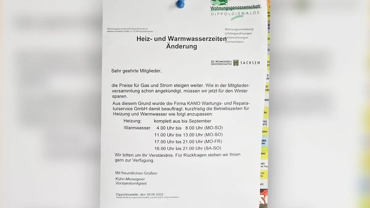 Dieses Schreiben hing die Wohnungsgenossenschaft Dippoldiswalde in mehreren Häusern auf.