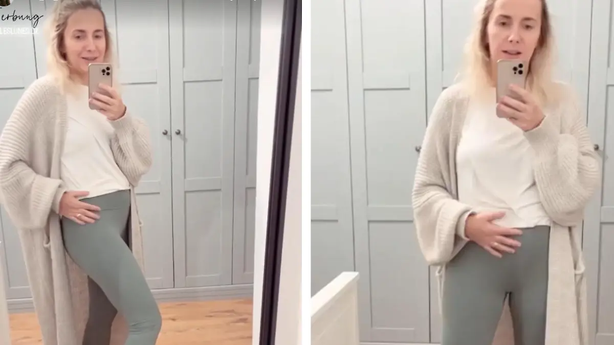 Anna Heiser zeigt ihren Babybauch in der 15. Woche.