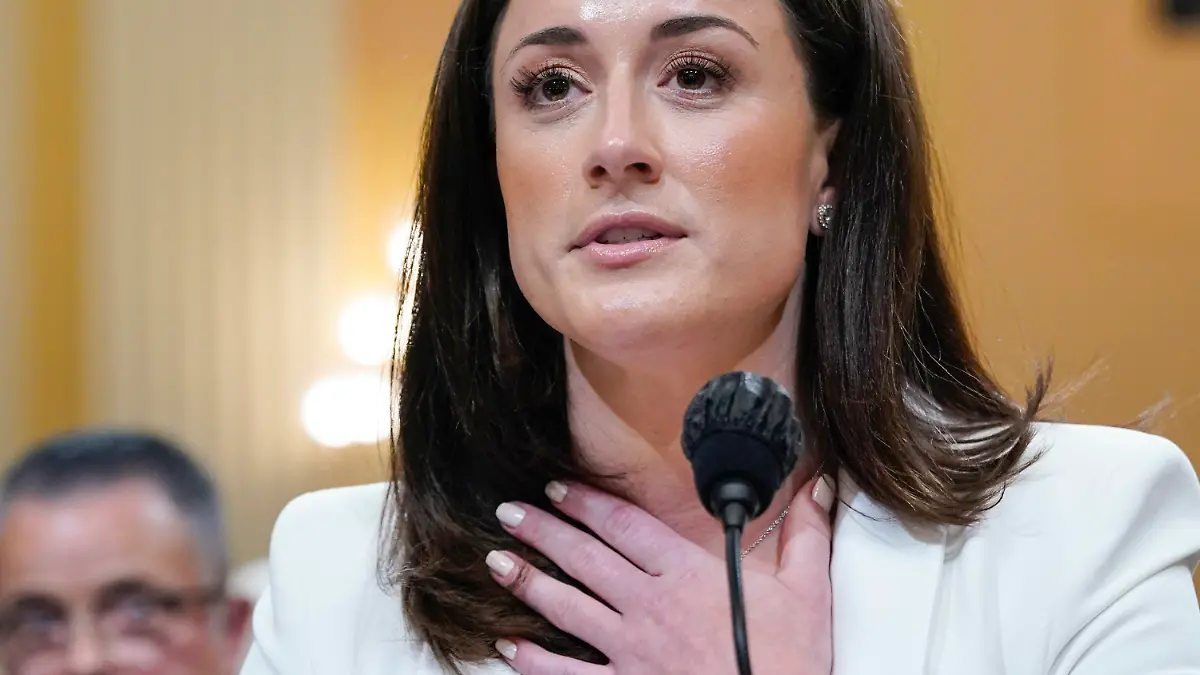 Cassidy Hutchinson, former aide to Trump White House chief of staff Mark Meadows, testifies about how former President Donald Trump reacted in his vehicle after being told he was not able to go to the Capitol from the Ellipse on Jan. 6, as the House select committee investigating the Jan. 6 attack on the U.S. Capitol continues to reveal its findings of a year-long investigation, at the Capitol in Washington, Tuesday, June 28, 2022. (AP Photo/Jacquelyn Martin)