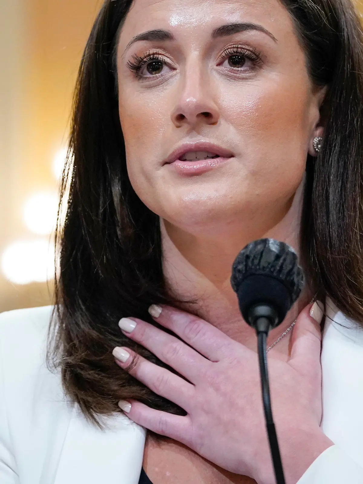 Cassidy Hutchinson, former aide to Trump White House chief of staff Mark Meadows, testifies about how former President Donald Trump reacted in his vehicle after being told he was not able to go to the Capitol from the Ellipse on Jan. 6, as the House select committee investigating the Jan. 6 attack on the U.S. Capitol continues to reveal its findings of a year-long investigation, at the Capitol in Washington, Tuesday, June 28, 2022. (AP Photo/Jacquelyn Martin)