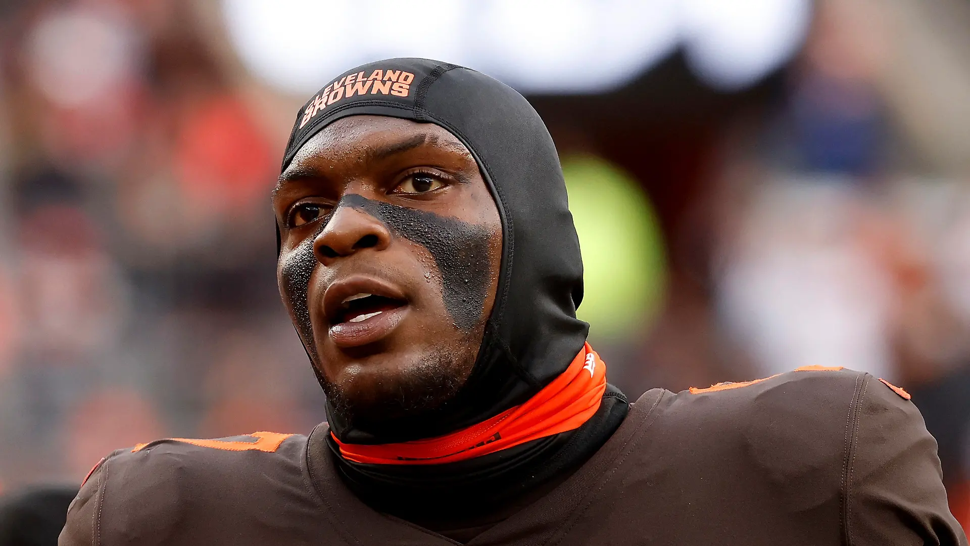 FILE - Cleveland Browns defensive tackle Perrion Winfrey (97) stands on the sideline during an NFL football game against the Tampa Bay Buccaneers, Nov. 27, 2022, in Cleveland. Perrion Winfrey was released by the Cleveland Browns just days before training camp opened after he was involved in several troubling off-field incidents. The team made the move Wednesday, July 19, 2023, after a report surfaced that Winfrey was under investigation for threatening a woman with a gun in downtown Cleveland. (AP Photo/Kirk Irwin, File)