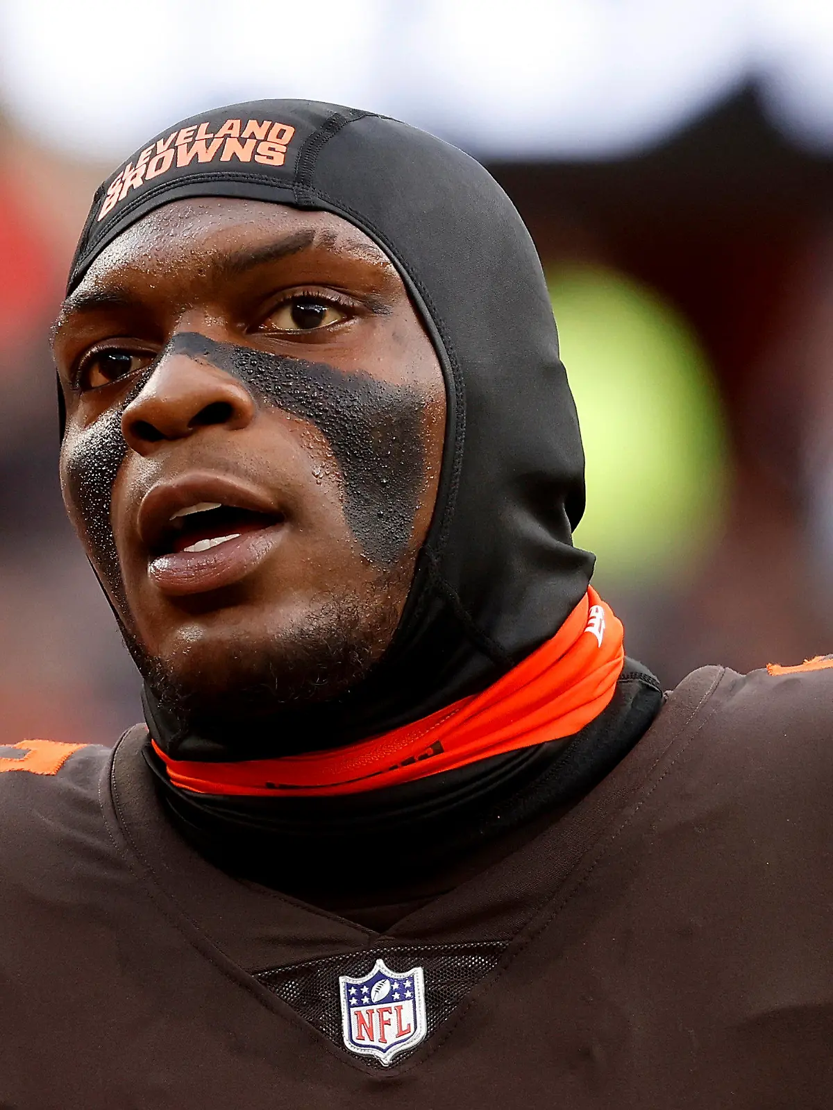 FILE - Cleveland Browns defensive tackle Perrion Winfrey (97) stands on the sideline during an NFL football game against the Tampa Bay Buccaneers, Nov. 27, 2022, in Cleveland. Perrion Winfrey was released by the Cleveland Browns just days before training camp opened after he was involved in several troubling off-field incidents. The team made the move Wednesday, July 19, 2023, after a report surfaced that Winfrey was under investigation for threatening a woman with a gun in downtown Cleveland. (AP Photo/Kirk Irwin, File)