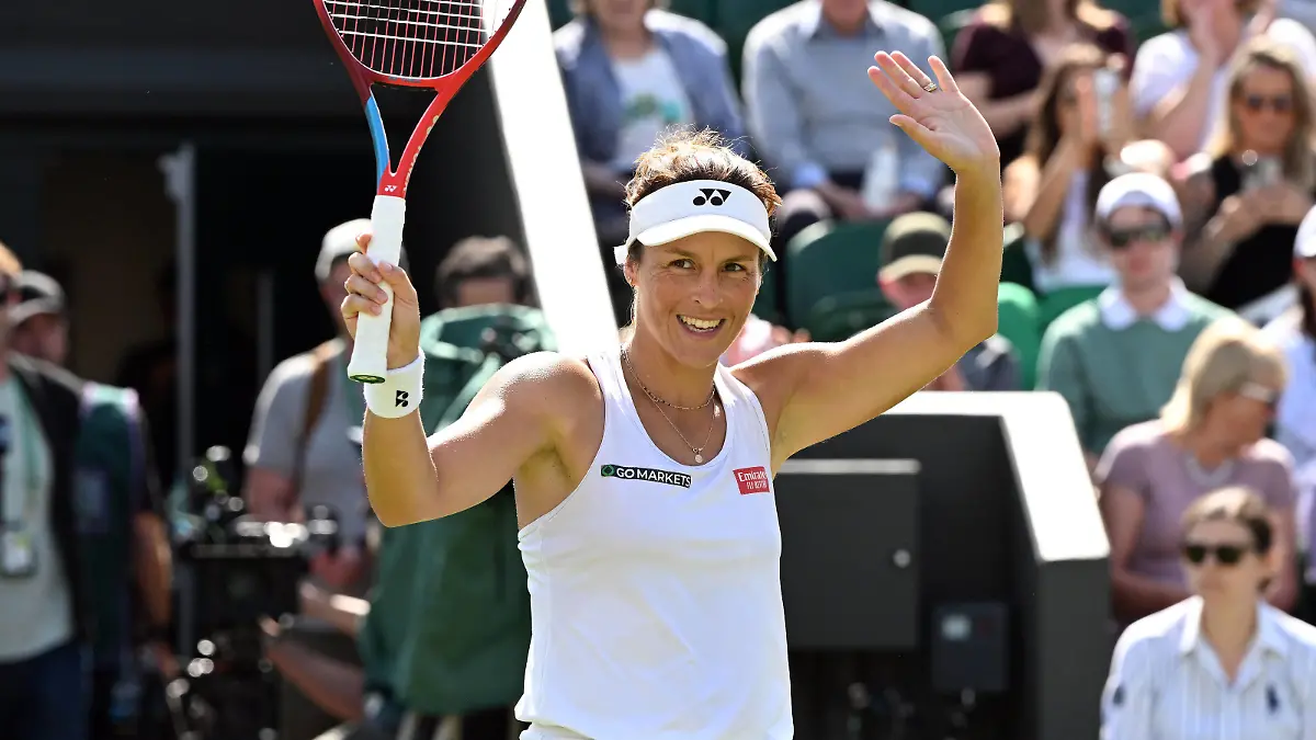 Tennis Championships - Week One - Day Two Friday - All England Lawn Tennis Club, Wimbledon - Friday 1st July 2022 Maria Sakkari v Tatjana Maria Tatjana Maria of Germany celebrates winning match point PUBLICATIONxNOTxINxUK
