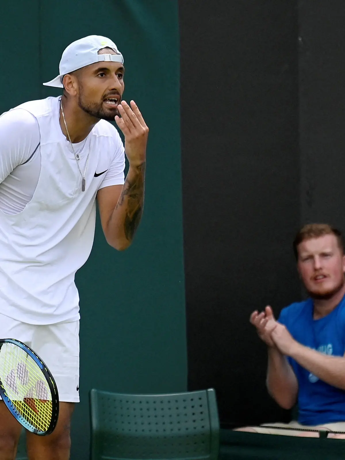 Tennis - Wimbledon - All England Lawn Tennis and Croquet Club, London, Britain - June 28, 2022 Australia's Nick Kyrgios reacts during his first round match against Britain's Paul Jubb REUTERS/Toby Melville     TPX IMAGES OF THE DAY
