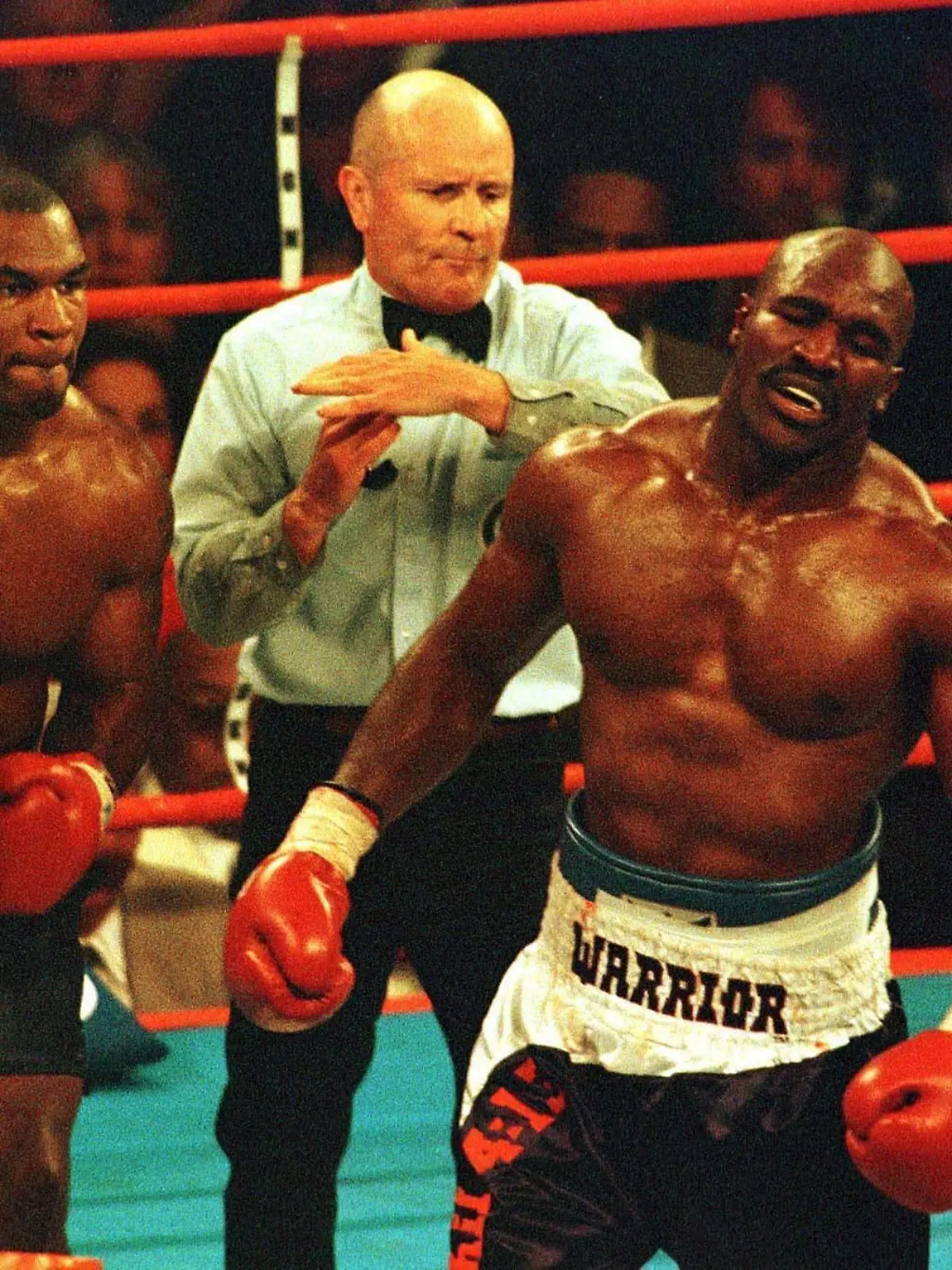  Unterbrechung des Kampfes zwischen Mike Tyson li. und Evander Holyfield durch Ringrichter Mitch Halper