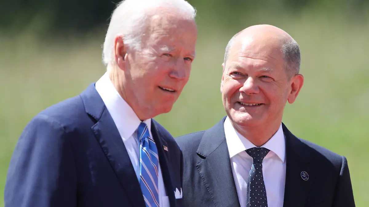  G 7 summit 2022 Schloss Elmau Joe Biden und Olaf Scholz, Elmau Bayern Deutschland Schloß Elmau *** G 7 summit 2022 Elmau Castle Joe Biden and Olaf Scholz, Elmau Bavaria Germany Elmau Castle