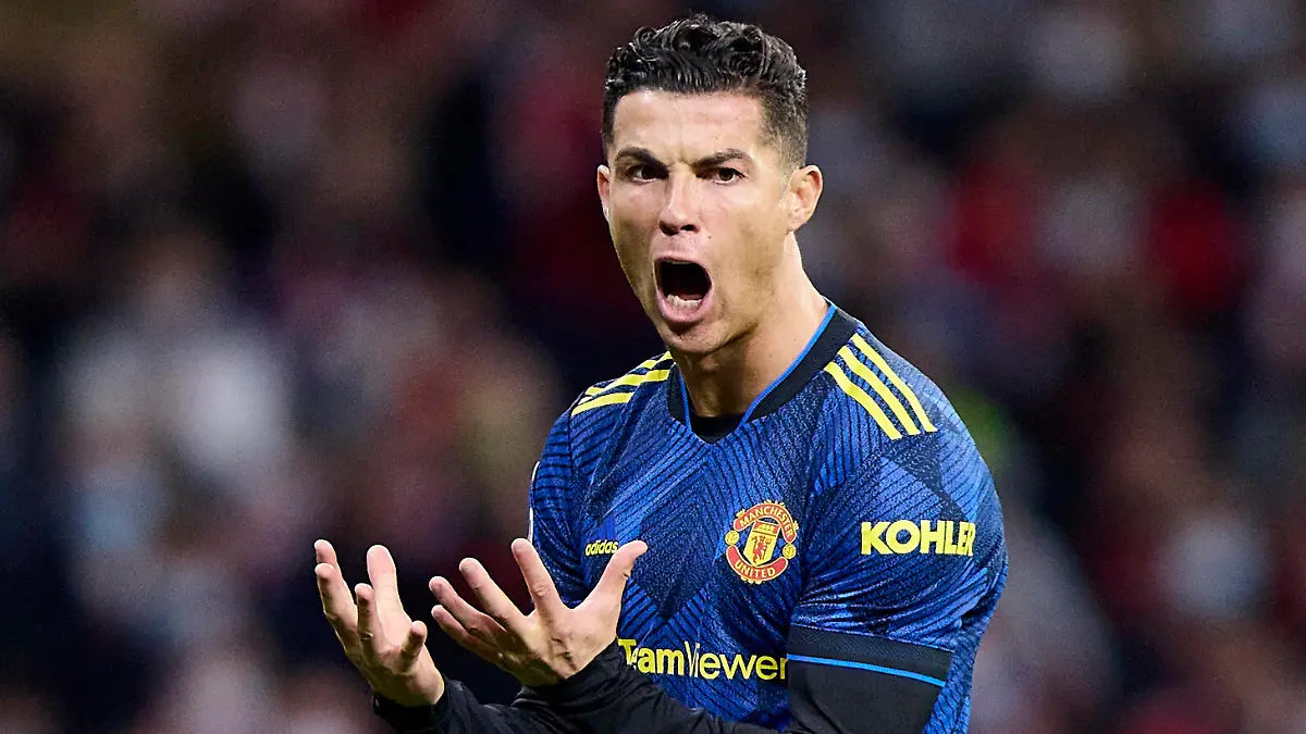 February 23, 2022, Madrid, Madrid, Spain: CRISTIANO RONALDO of Manchester United, ManU lamenting during the Champions League football match between Atletico de Madrid and Manchester United at Wanda Metropolitano Stadium in Madrid, Spain, February 23, 2022 Madrid Spain - ZUMAa206 20220223_zsp_a206_072 Copyright: xRubenxAlbarranx