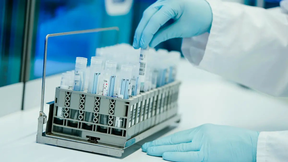 13.01.2022, Baden-Württemberg, Heidelberg: Ein Mitarbeiter hält in einem Coronatest-Labor der Limbach Gruppe PCR-Teströhrchen in den Händen. Aufgrund von steigenden Omikron-Infektionszahlen droht in den Coronatest-Laboren im Südwesten das Personal knapp zu werden. Foto: Uwe Anspach/dpa +++ dpa-Bildfunk +++