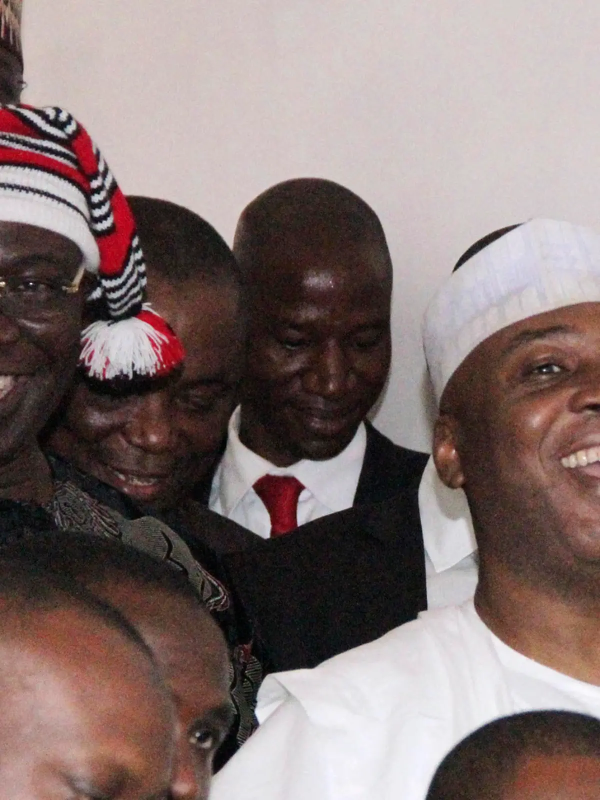 Nigerian Senate president Bukola Saraki (R) and his deputy Ike Ekweremadu (L) leave the courtroom after being charged with falsifying parliamentary rules to get elected in Abuja, on June 27, 2016.  
Nigerian Senate president Bukola Saraki on June 27, 2016 kicked off his corruption trial by denying he falsified parliamentary rules to get elected. The influential Nigerian politician has been charged with two counts of criminal conspiracy and forgery and was in the dock alongside his deputy, Ike Ekweremadu, at the high court in Abuja.
 / AFP / PHILIP OJISUA        (Photo credit should read PHILIP OJISUA/AFP via Getty Images)