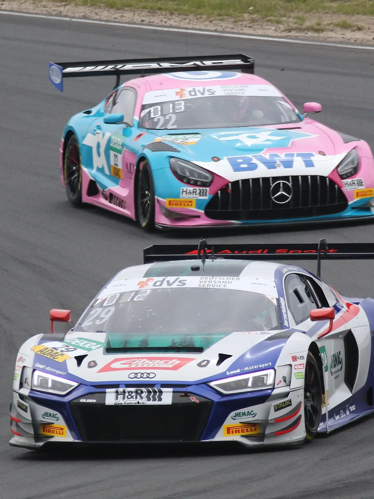 #29 Christopher Mies (DEU) / Ricardo Feller (CHE), Audi R8 LMS Evo, Team Montaplast by Land Motorsport (DEU), #22 Luca Stolz (DEU) / Maro Engel (DEU), Mercedes-AMG GT3 Evo, Team: Toksport WRT (DEU), ADAC GT Masters, Zandvoort, Niederlande, Rennen 2, Sonntag, 11.07.2021 - Foto: Augstibner-Pressefoto