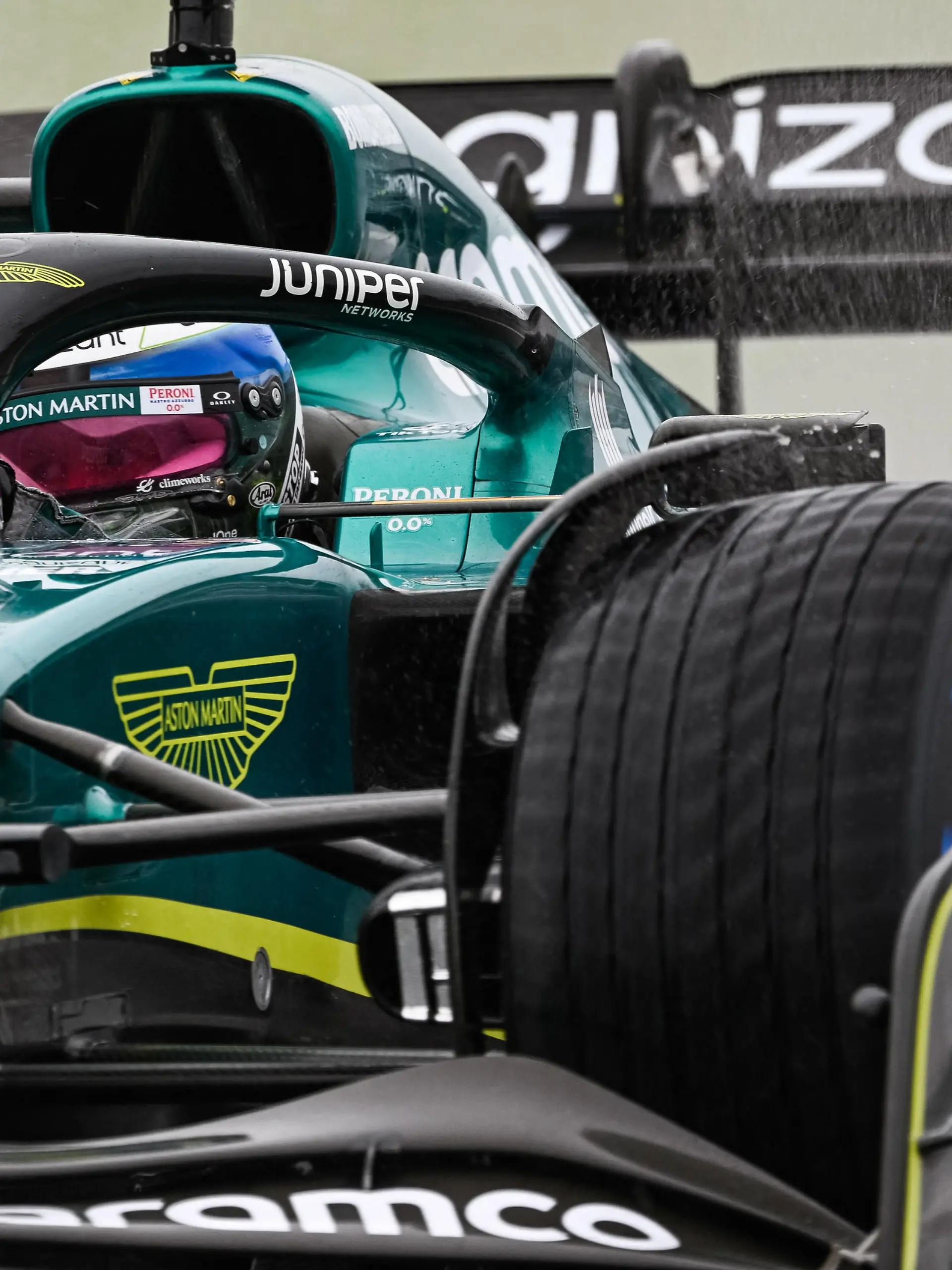 Jun 18, 2022; Montreal, Quebec, CAN; Aston Martin driver Sebastian Vettel of Germany races in the senna turn during the qualifying session at Circuit Gilles Villeneuve. Mandatory Credit: David Kirouac-USA TODAY Sports