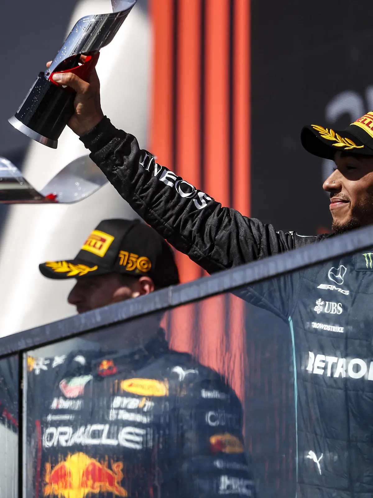  HAMILTON Lewis gbr, Mercedes AMG F1 Team W13, portrait podium celebrates his third place during the Formula 1 AWS Grand Prix du Canada 2022, 9th round of the 2022 FIA Formula One World Championship, WM, Weltmeisterschaft on the Circuit Gilles Villeneuve, from June 17 to 19, 2022 in Montreal, Canada - F1 - CANADIAN GRAND PRIX 2022 - RACE DPPI/Panoramic PUBLICATIONxNOTxINxFRAxITAxBEL _V2_6948