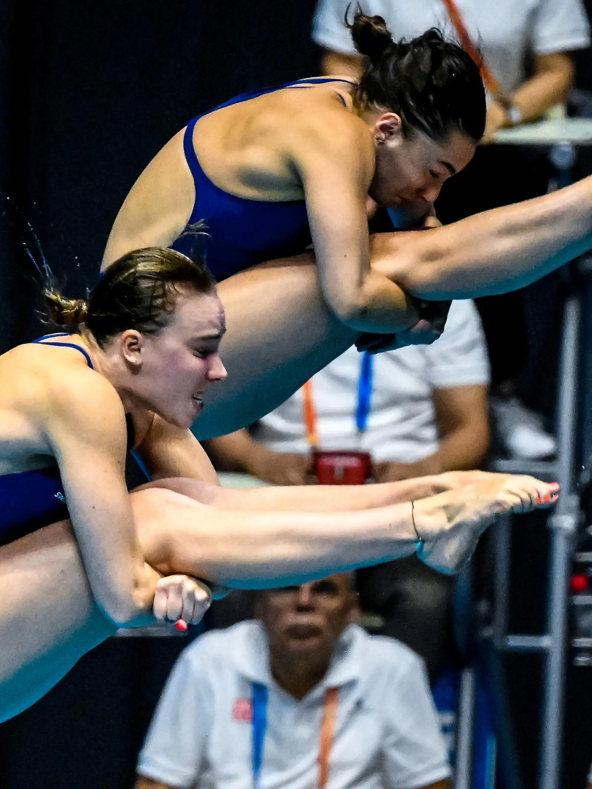 Yasmin Harper of Great Britain, Scarlett Mew Jensen of Great Britain compete in the 3m Springboard Synchro Women Preliminary during the 20th World Aquatics Championships at the Fukuoka Prefectural Pool in Fukuoka Japan, July 17th, 2023. GiorgioXScala