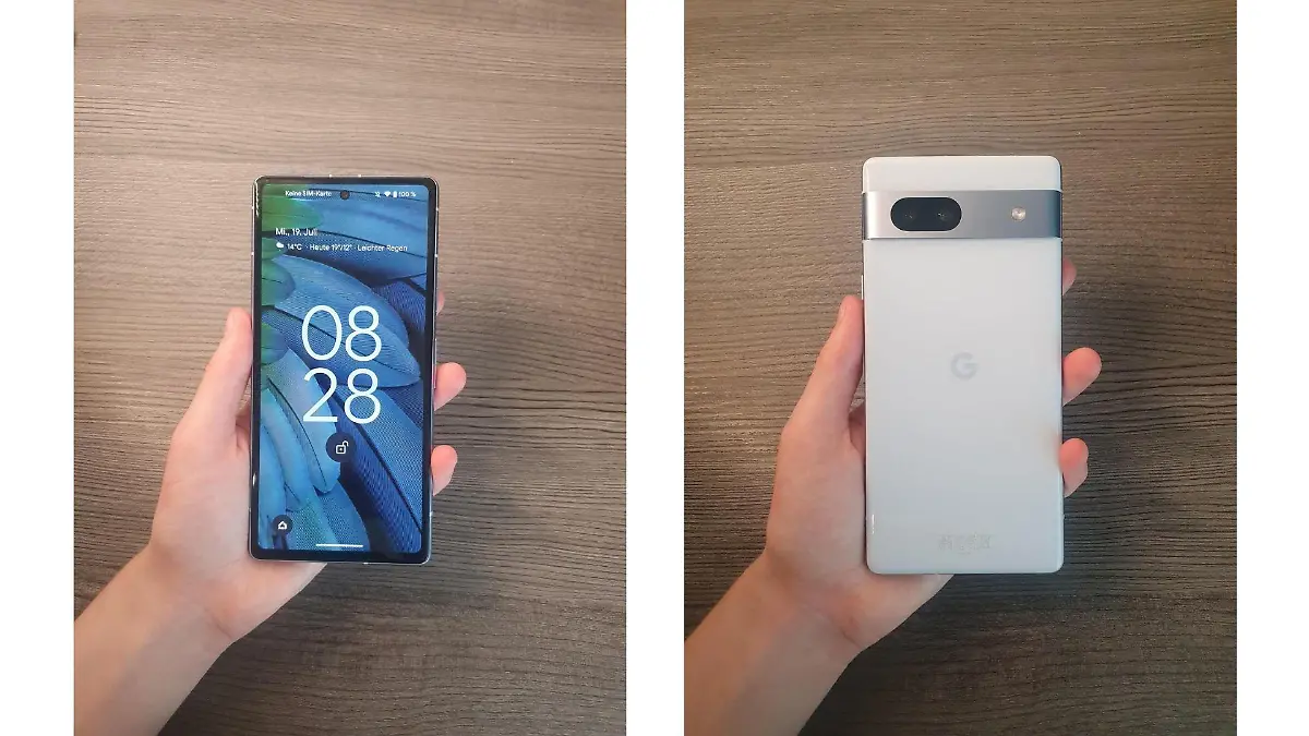 Die Vorder- und Rückseite des Google Pixel 7a.