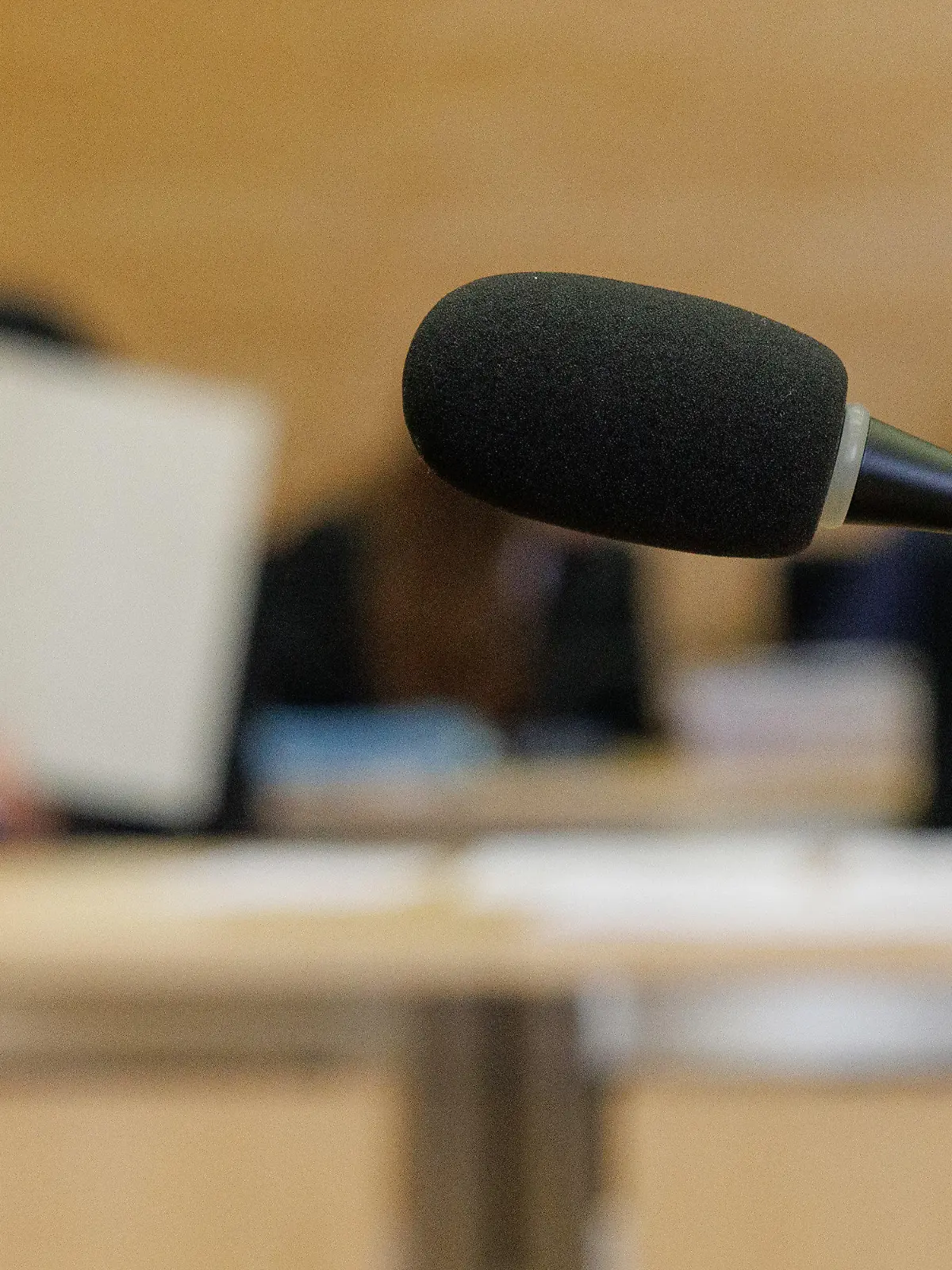 15.06.2023, Nordrhein-Westfalen, Bielefeld: Zwei Angeklagte sitzen in einem Gerichtssaal hinter einem Mikrofon. Am Landgericht Bielefeld beginnt der Prozess um einen mutmaßlichen Giftmord. Die beiden Angeklagten sollen eine außereheliche Beziehung geführt haben. Gemeinsam sollen die Frau aus Bielefeld (50) und ihr Freund aus Hamburg (45) am 30. April 2022 den Plan umgesetzt haben, den Ehemann mit einem Gift zu töten. Laut Anklage hat die Frau dem Mann ein toxisches Gemisch in ein Wasserglas neben sein Bett gestellt. Foto: Friso Gentsch/dpa +++ dpa-Bildfunk +++
