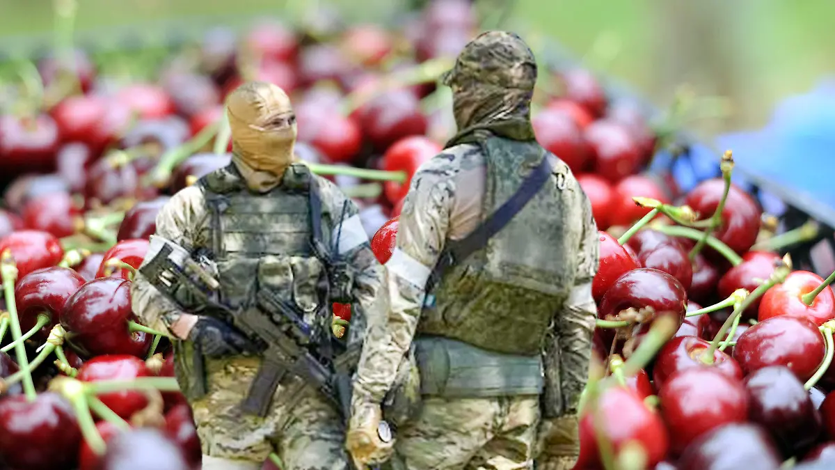 Cut Out von russischen Soldaten vor Kirschen