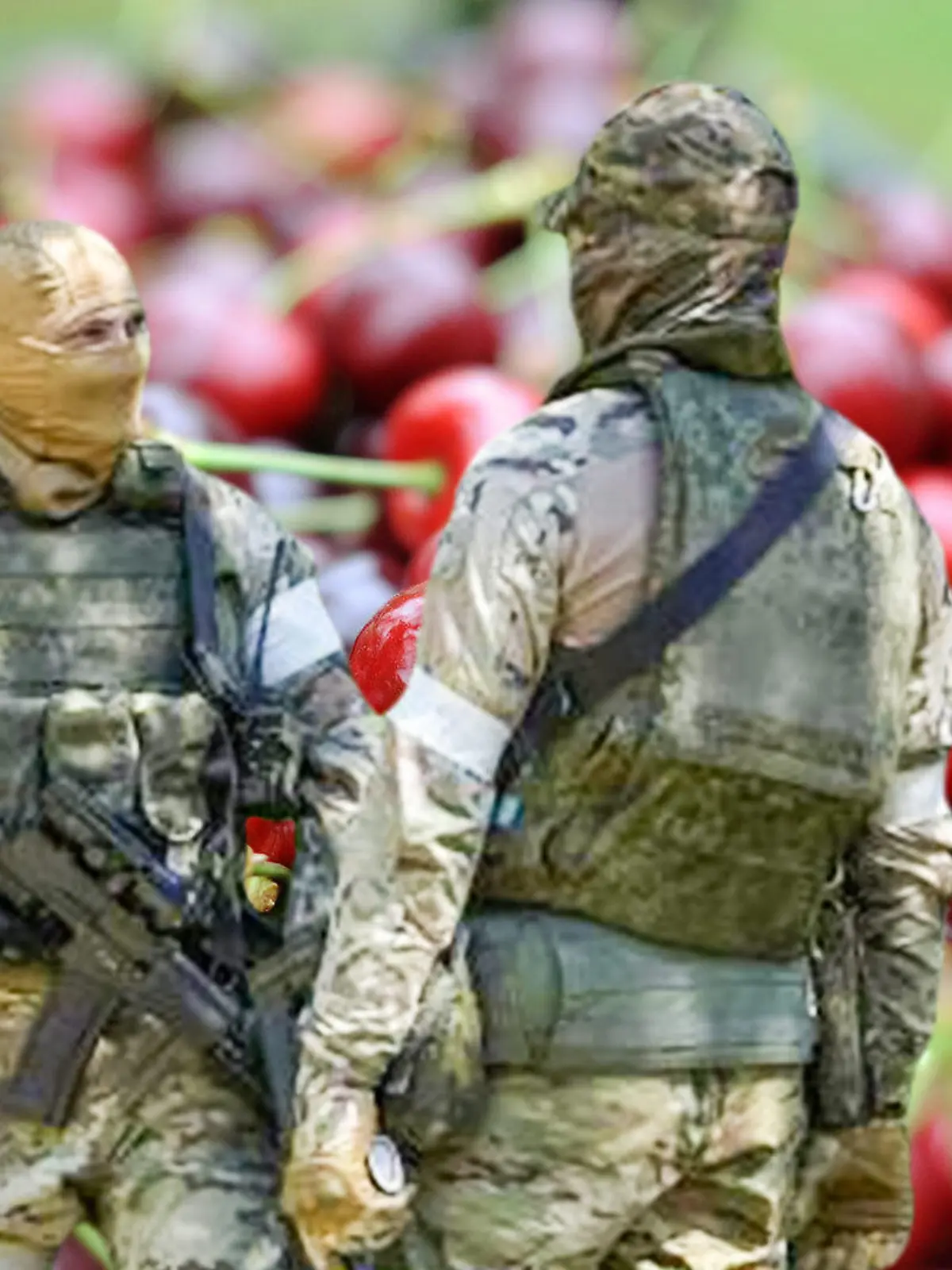 Cut Out von russischen Soldaten vor Kirschen