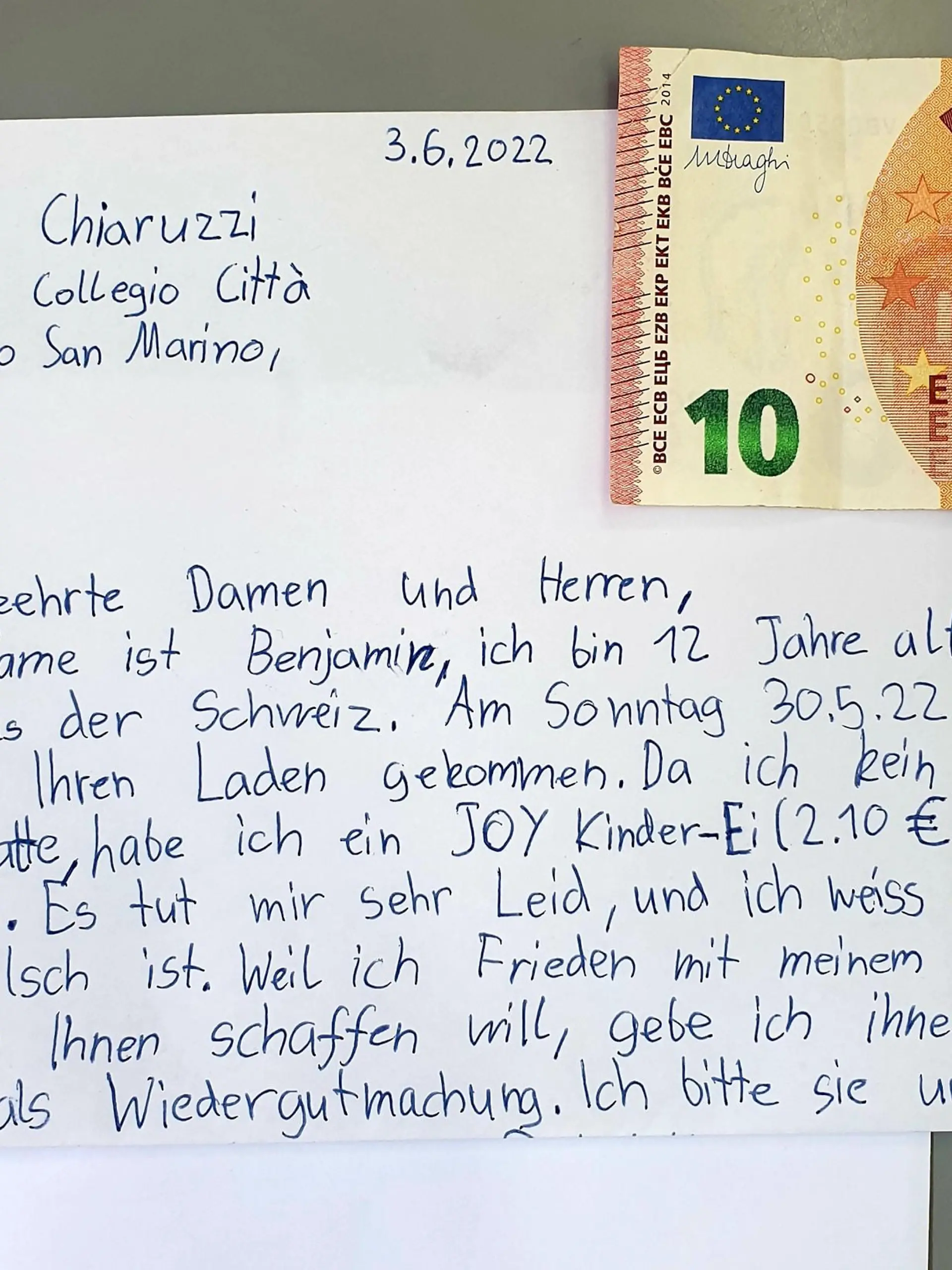 Brief von Benjamin