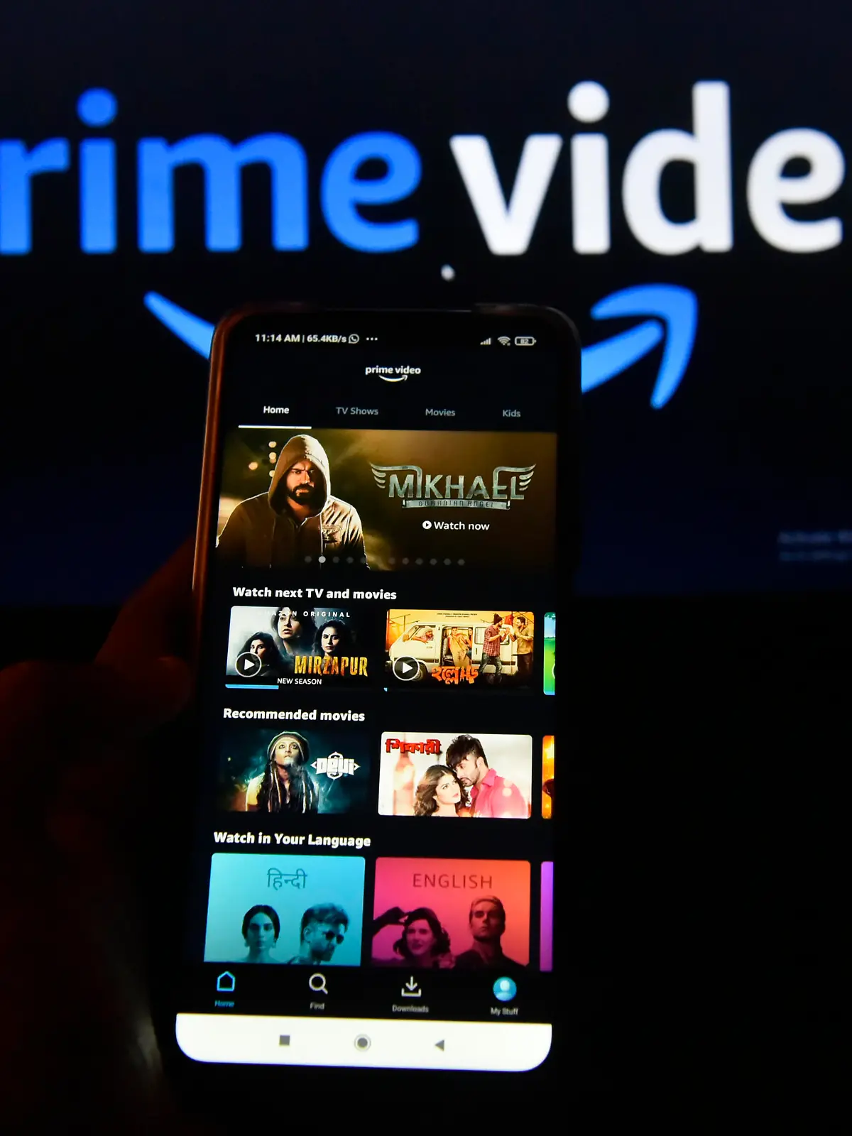 A Illustration photo of Amazon Prime Video logo can be seen in Kolkata, India, 18 March, 2021. Amazon Prime Video to produce first Bollywood film in India according to an Indian media report. (Photo Illustration by Indranil Aditya/NurPhoto)