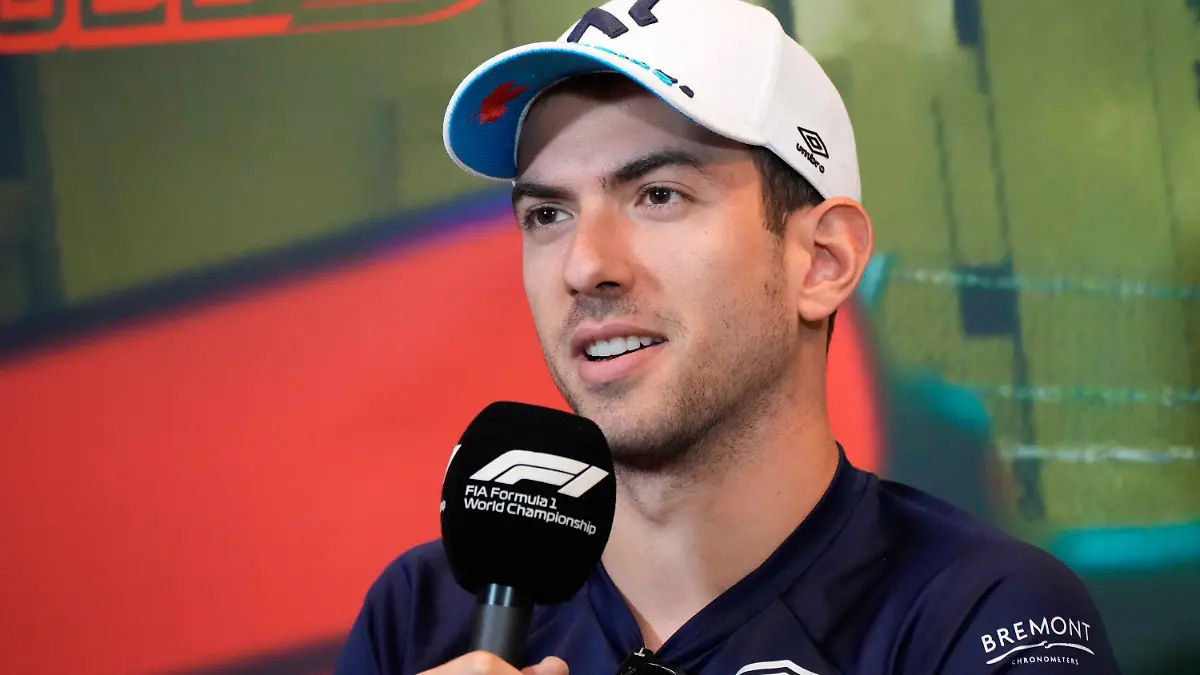 Williams driver Nicholas Latifi of Canada attends a news conference at the Baku circuit, in Baku, Azerbaijan, Friday, June 10, 2022. The Formula One Grand Prix will be held on Sunday. (AP Photo/Sergei Grits)