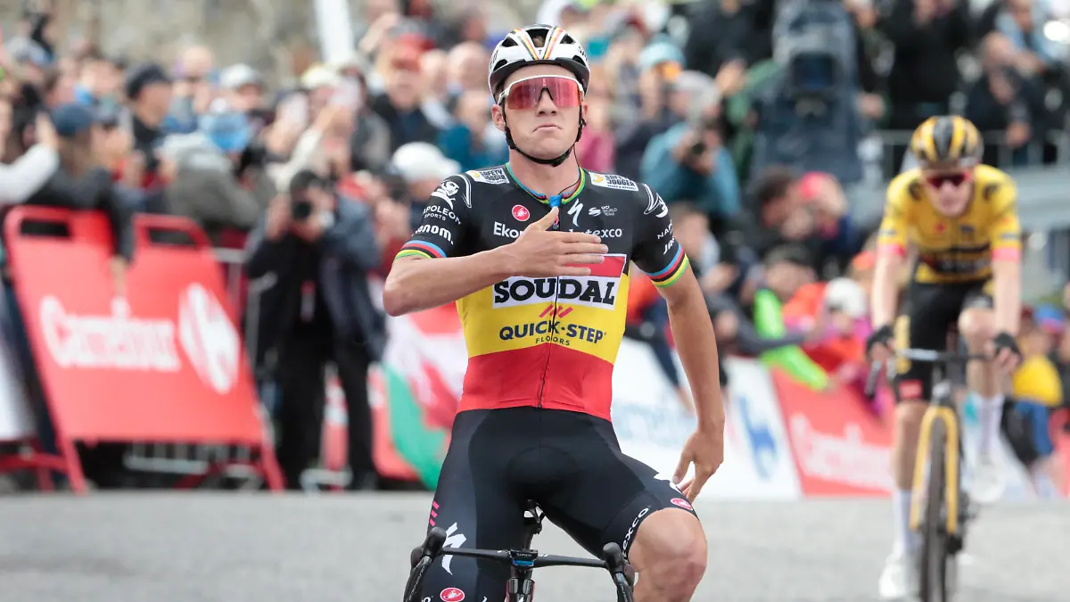 28-08-2023 Vuelta A Espana Tappa 03 Suria - Arinsal 2023, Soudal - Quickstep Evenepoel, Remco Arinsal PUBLICATIONxNOTxINxITAxFRAxNED