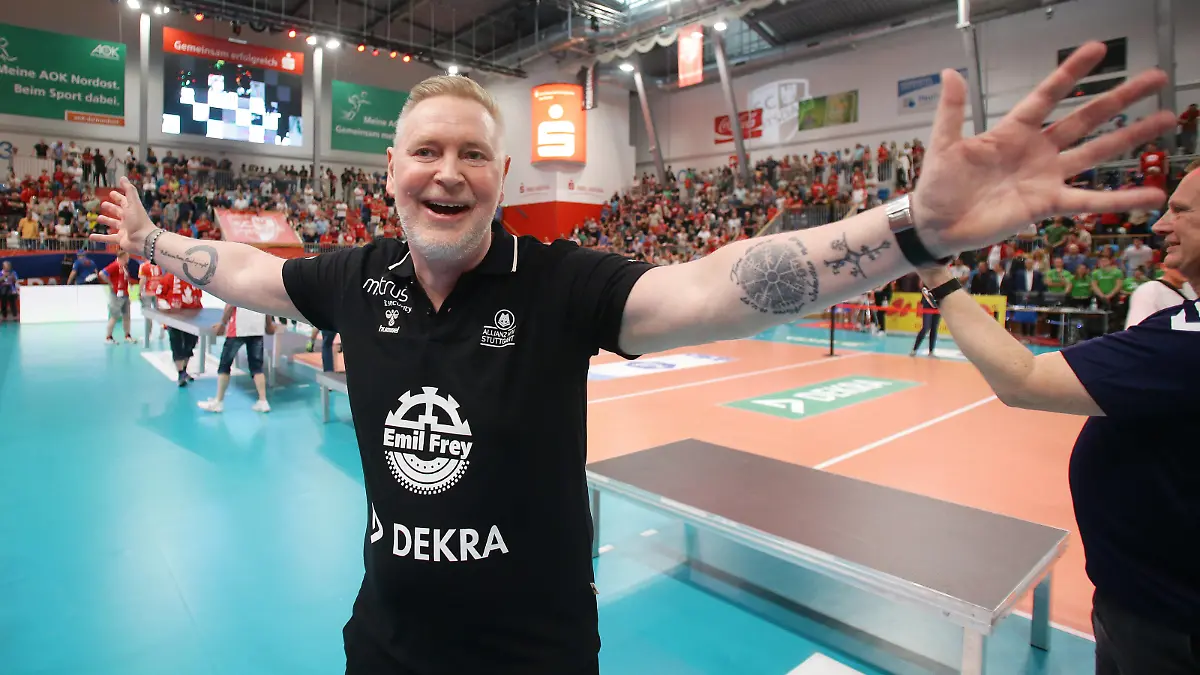 Potsdam , Bundesliga Volleyball Play-off Finale Spiel 4 , SC Potsdam vs. Allianz MTV Stuttgart , Tore Aleksandersen Stuttgart *** Potsdam , Bundesliga Volleyball Play off Final Game 4 , SC Potsdam vs Allianz MTV Stuttgart , Tore Aleksandersen Stuttgart