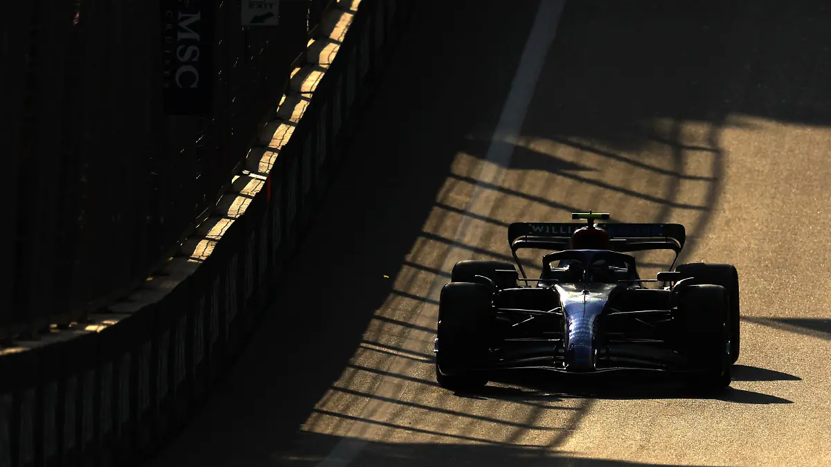 BAKU, AZERBAIJAN - JUNE 10: Nicholas Latifi of Canada driving the (6) Williams FW44 Mercedes on track during practice ahead of the F1 Grand Prix of Azerbaijan at Baku City Circuit on June 10, 2022 in Baku, Azerbaijan. (Photo by Clive Rose/Getty Images)