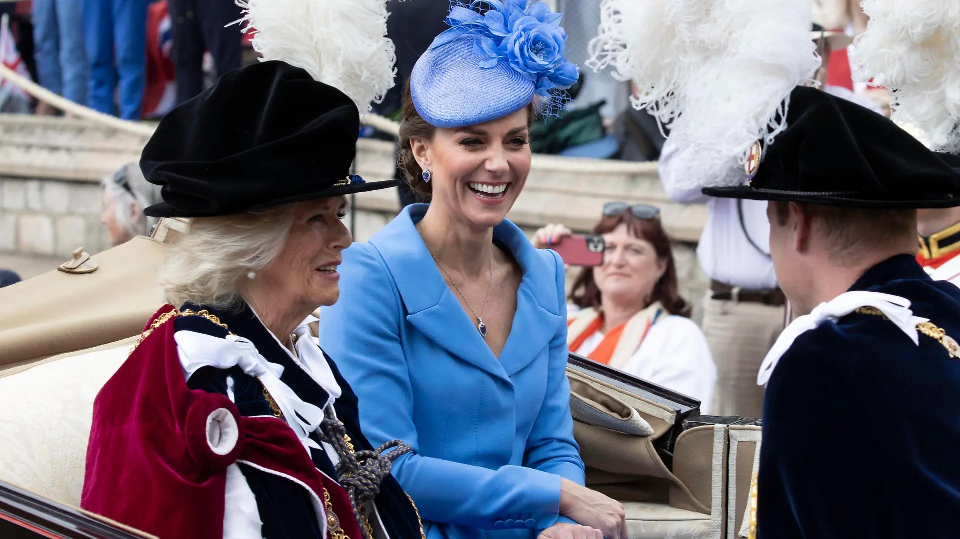  . 13/06/2022. Windsor , United Kingdom. Kate Middleton with Camilla, Duchess of Cornwall, Prince Charles and Prince William at the Garter Day service at Windsor Castle, United Kingdom. PUBLICATIONxINxGERxSUIxAUTxHUNxONLY xStephenxLockx/xi-Imagesx IIM-23506-0036