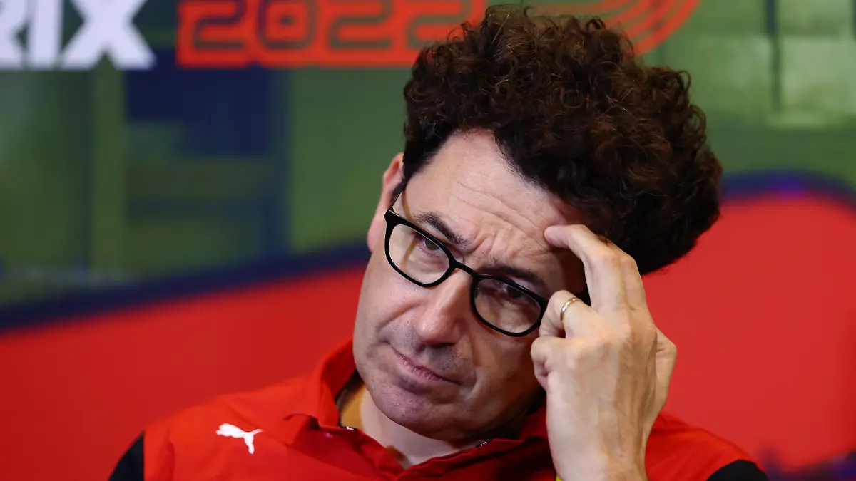 BAKU, AZERBAIJAN - JUNE 11: Scuderia Ferrari Team Principal Mattia Binotto looks on in the Team Principals Press Conference prior to final practice ahead of the F1 Grand Prix of Azerbaijan at Baku City Circuit on June 11, 2022 in Baku, Azerbaijan. (Photo by Clive Rose/Getty Images)