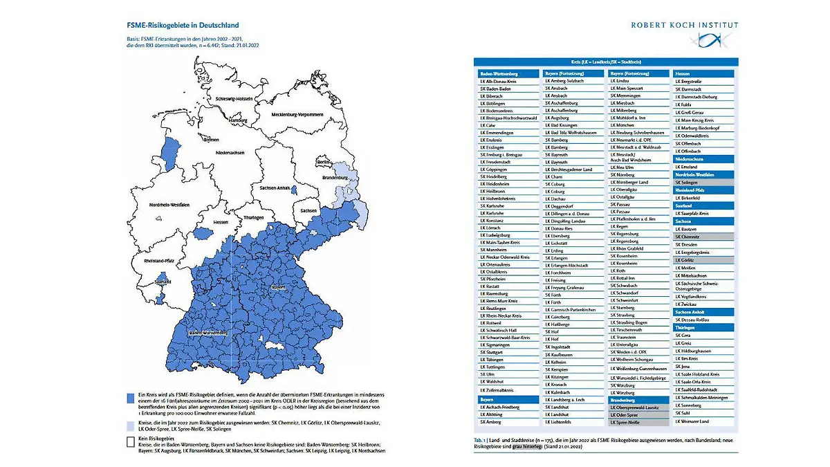 RKI-Karte zu FSME-Risikogebieten