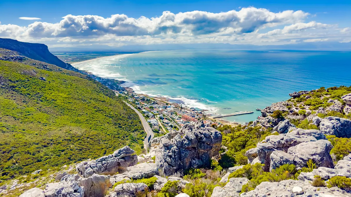 Elevated panoramic view of Kalk Bay Harbour in Cape Town