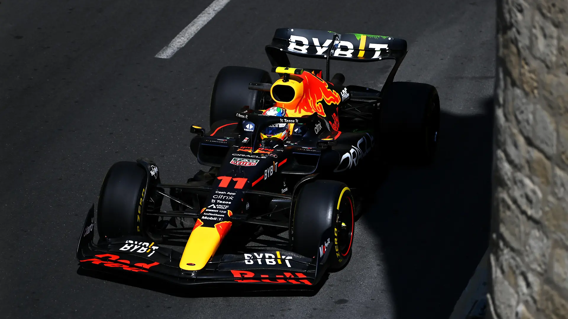 BAKU, AZERBAIJAN - JUNE 10: Sergio Perez of Mexico driving the (11) Oracle Red Bull Racing RB18 on track during practice ahead of the F1 Grand Prix of Azerbaijan at Baku City Circuit on June 10, 2022 in Baku, Azerbaijan. (Photo by Dan Mullan/Getty Images)
