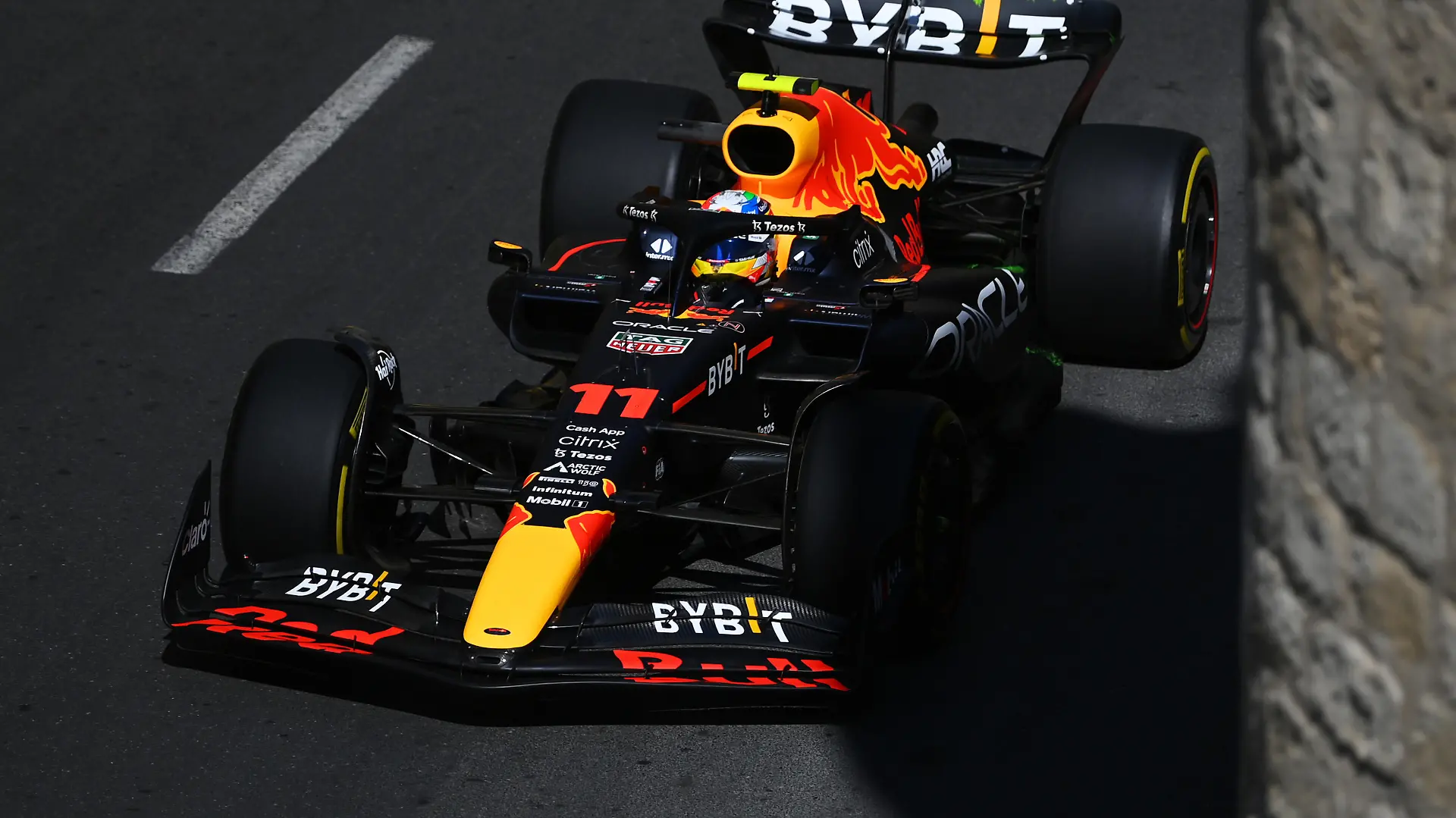 BAKU, AZERBAIJAN - JUNE 10: Sergio Perez of Mexico driving the (11) Oracle Red Bull Racing RB18 on track during practice ahead of the F1 Grand Prix of Azerbaijan at Baku City Circuit on June 10, 2022 in Baku, Azerbaijan. (Photo by Dan Mullan/Getty Images)