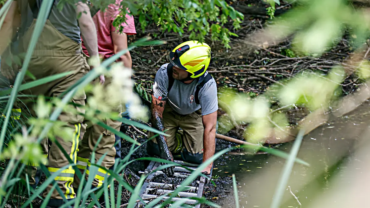 Salzburg Großgmain Feuerwehr Kind in Tümpel Kind im Schlamm versunken von der Freiwilligen Feuerwehr Großgmain gerettet Rotes Kreuz