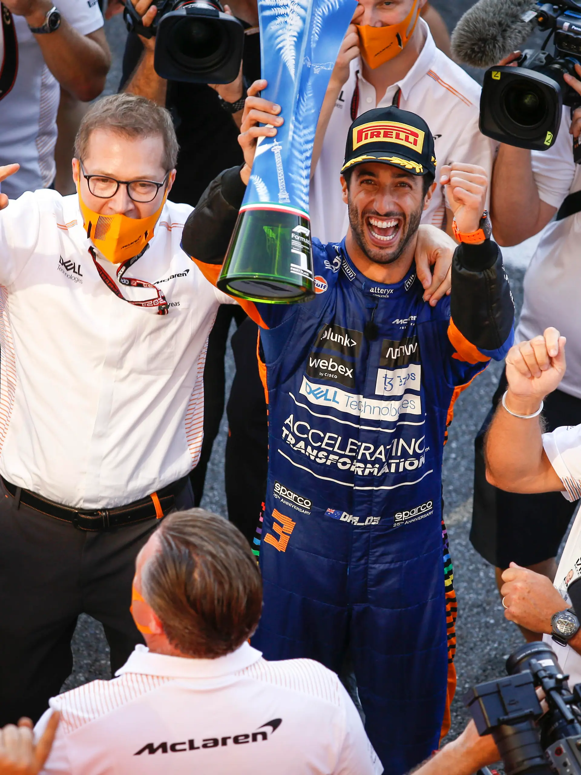 Andreas Seidl (GER, McLaren F1 Team), #3 Daniel Ricciardo (AUS, McLaren F1 Team), F1 Grand Prix of Italy at Autodromo Nazionale Monza on September 12, 2021 in Monza, Italy. (Photo by HOCH ZWEI)