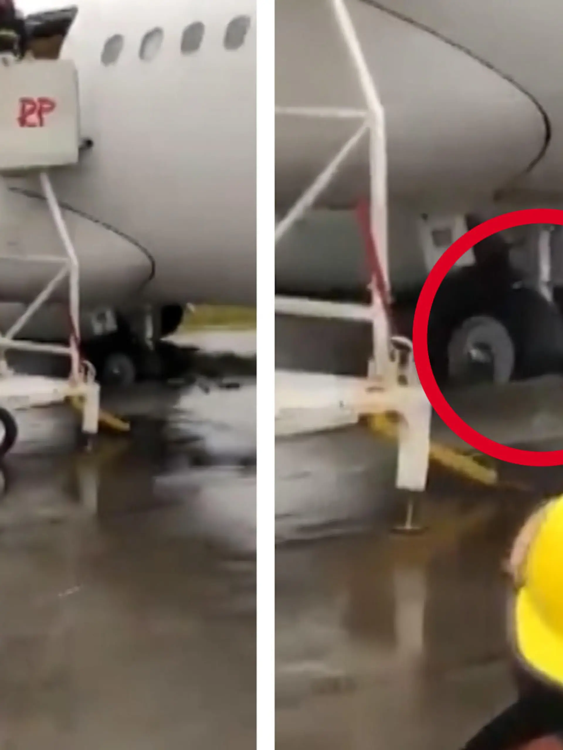 Dieser Airbus hier landete in der brasilianischen Stadt Florianopolis und machte auf der Landebahn eine 90 Grad-Drehung. Der Flieger rutschte von der Landebahn und blieb mit dem Bugrad im Boden stecken.