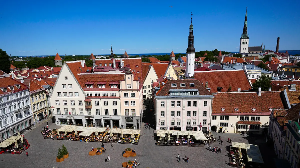 A view of the Town Hall square in Tallinn, Estonia, Saturday, June 10, 2023. (AP Photo/Pavel Golovkin)